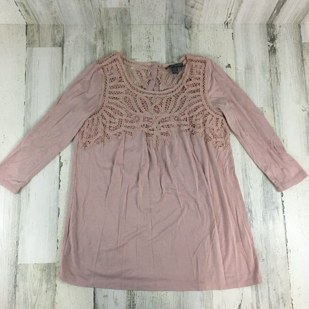 A Pea In The Pod Maternity Blouse Blush Pink Crochet Lace Sz XS